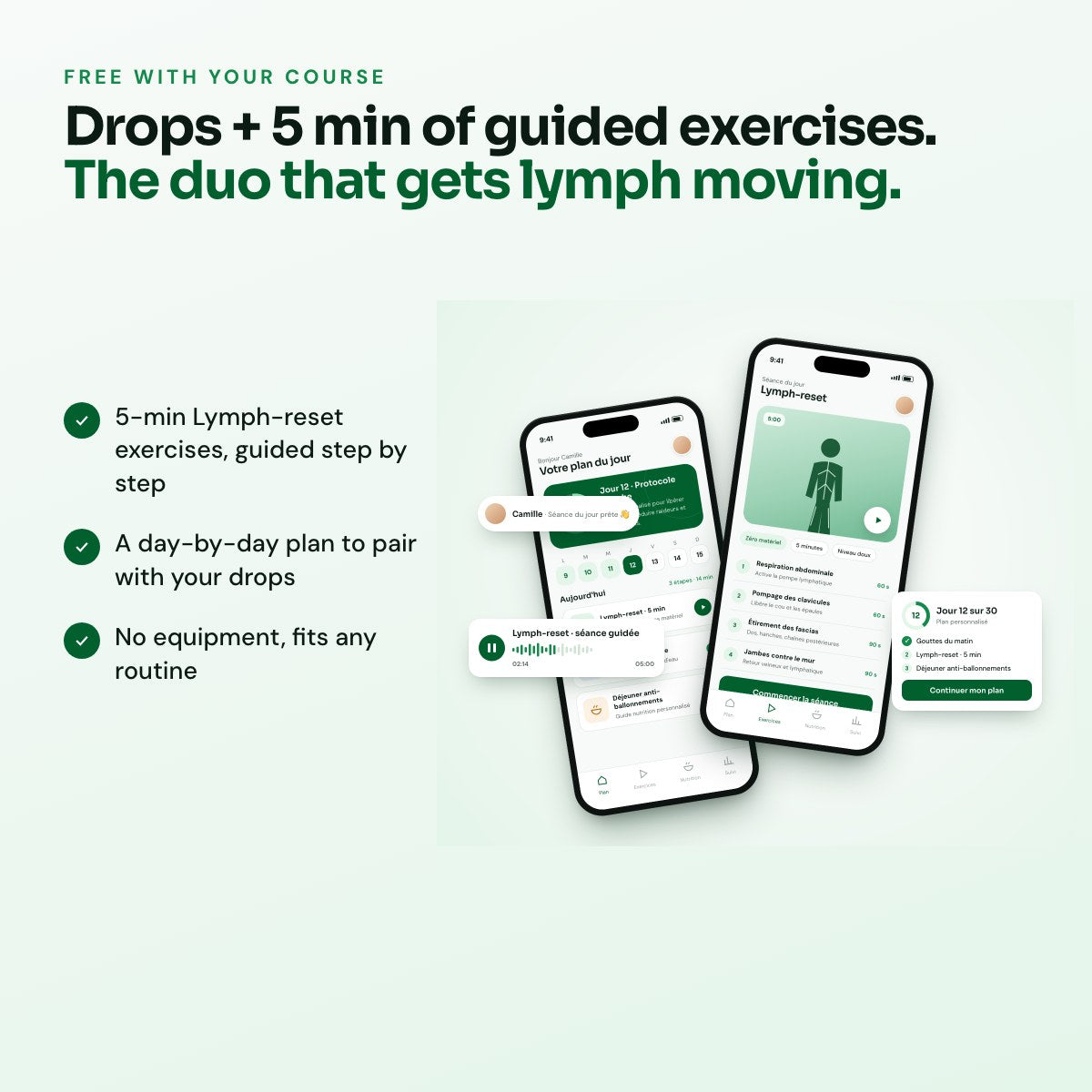 Drops plus guided exercises in the Drainae app