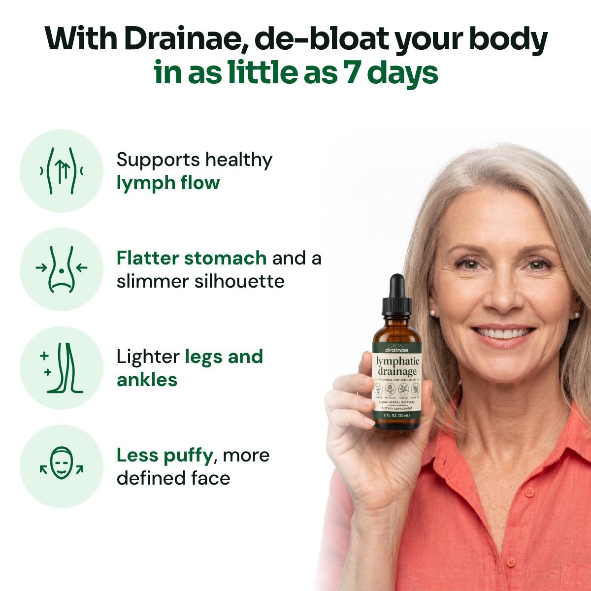 With Drainae, de-bloat your body in as little as 7 days