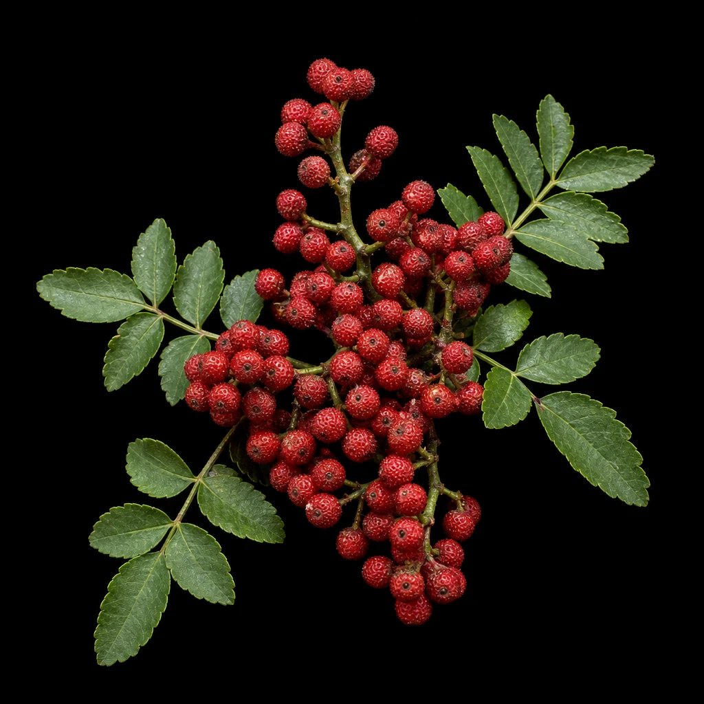 Prickly ash berries and leaves
